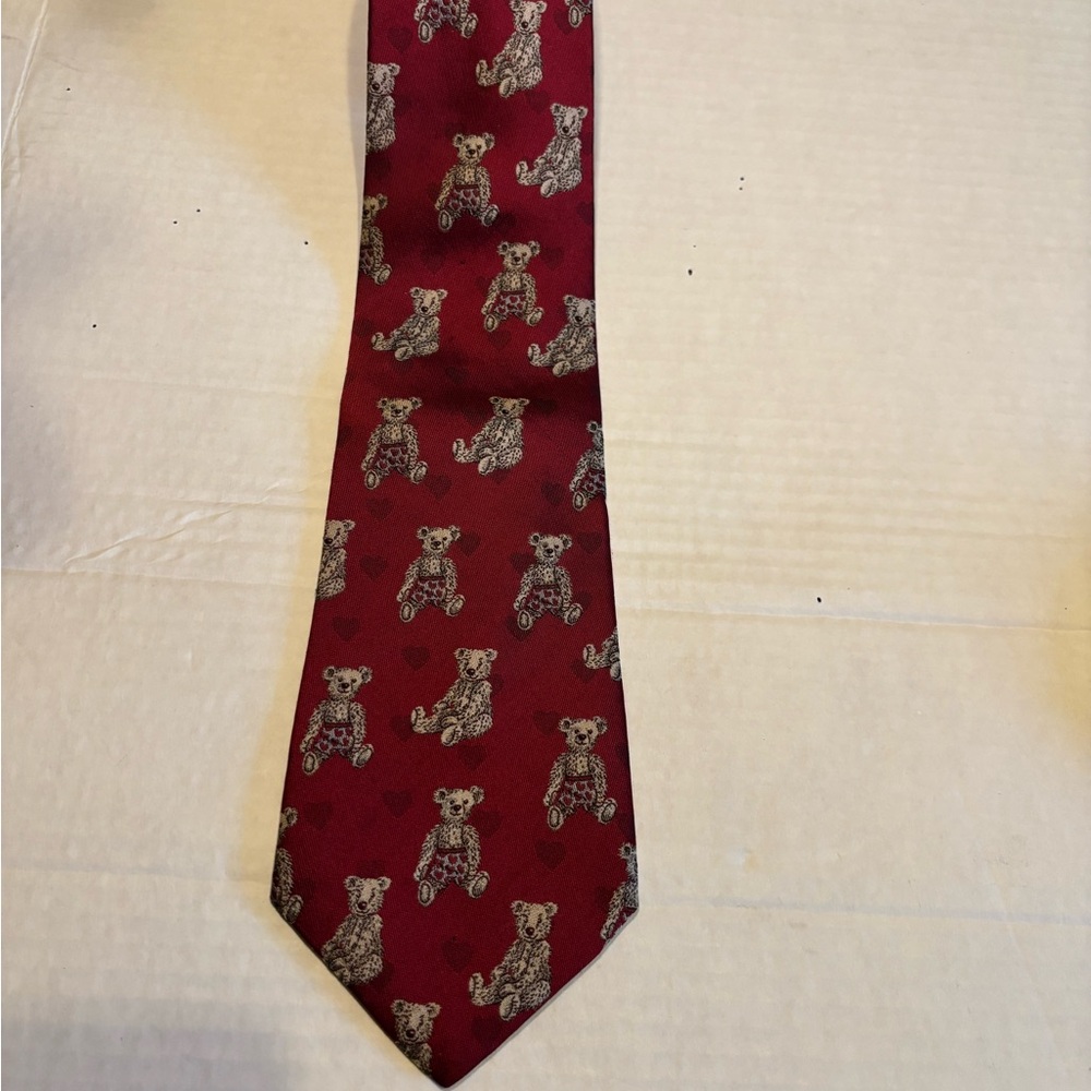 Red Tie with Teddy Bear Pattern